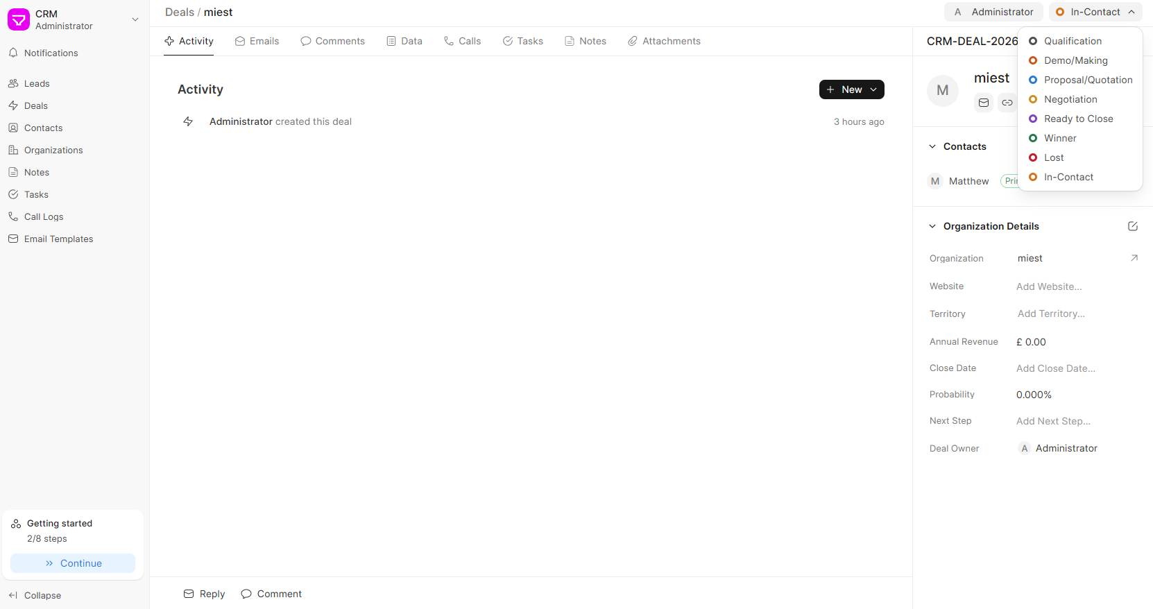 View of Statuses in CRM
